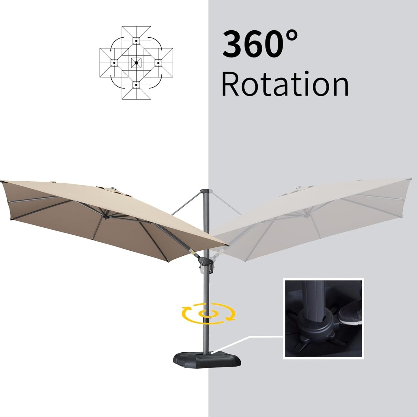 11 Feet Patio Umbrella with Base Outdoor Cantilever Round Umbrella Aluminum Offset Umbrella with 360-degree Rotation for Garden Deck Pool Patio, Beige