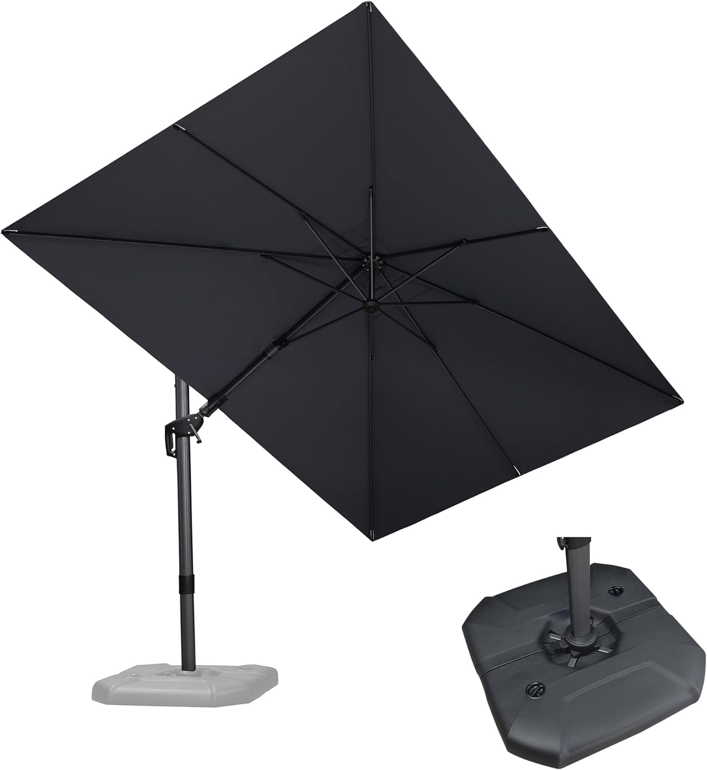 11 Feet Patio Umbrella with Base Outdoor Cantilever Round Umbrella Aluminum Offset Umbrella with 360-degree Rotation for Garden Deck Pool Patio, Beige