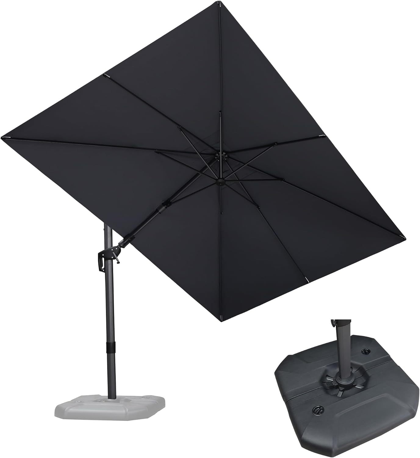 11 Feet Patio Umbrella with Base Outdoor Cantilever Round Umbrella Aluminum Offset Umbrella with 360-degree Rotation for Garden Deck Pool Patio, Beige