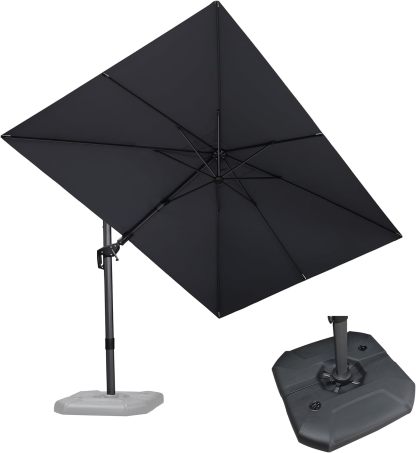 11 Feet Patio Umbrella with Base Outdoor Cantilever Round Umbrella Aluminum Offset Umbrella with 360-degree Rotation for Garden Deck Pool Patio, Beige