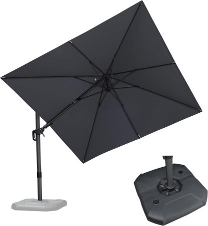 11 Feet Patio Umbrella with Base Outdoor Cantilever Round Umbrella Aluminum Offset Umbrella with 360-degree Rotation for Garden Deck Pool Patio, Beige