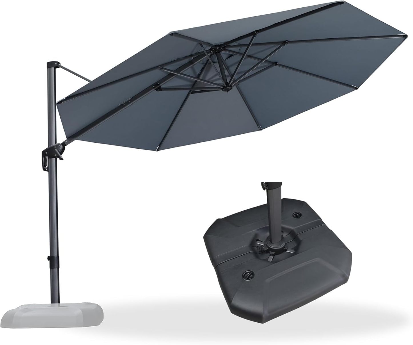 11 Feet Patio Umbrella with Base Outdoor Cantilever Round Umbrella Aluminum Offset Umbrella with 360-degree Rotation for Garden Deck Pool Patio, Beige