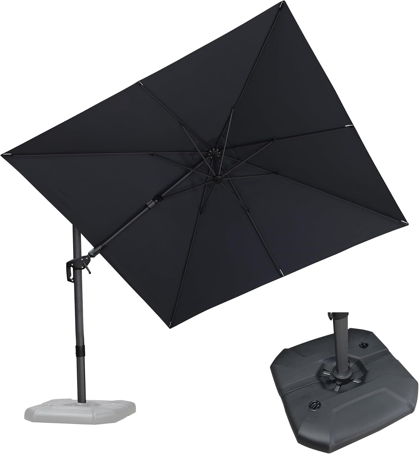 11 Feet Patio Umbrella with Base Outdoor Cantilever Round Umbrella Aluminum Offset Umbrella with 360-degree Rotation for Garden Deck Pool Patio, Beige