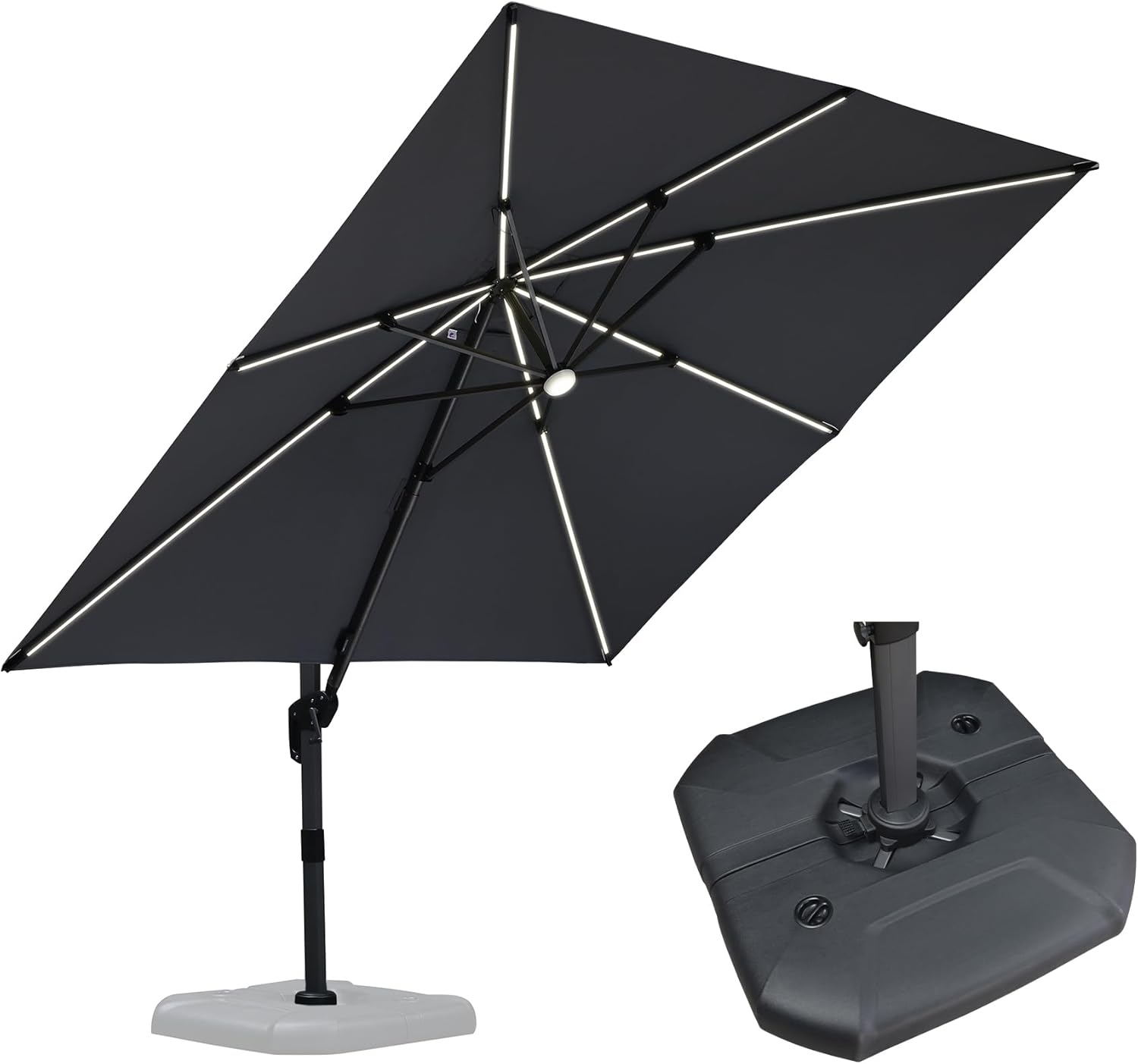11 Feet Patio Umbrella with Base Outdoor Cantilever Round Umbrella Aluminum Offset Umbrella with 360-degree Rotation for Garden Deck Pool Patio, Beige