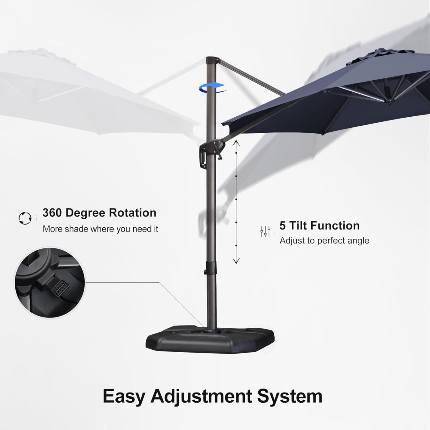 11 Feet Patio Umbrella with Base Outdoor Cantilever Round Umbrella Aluminum Offset Umbrella with 360-degree Rotation for Garden Deck Pool Patio, Beige