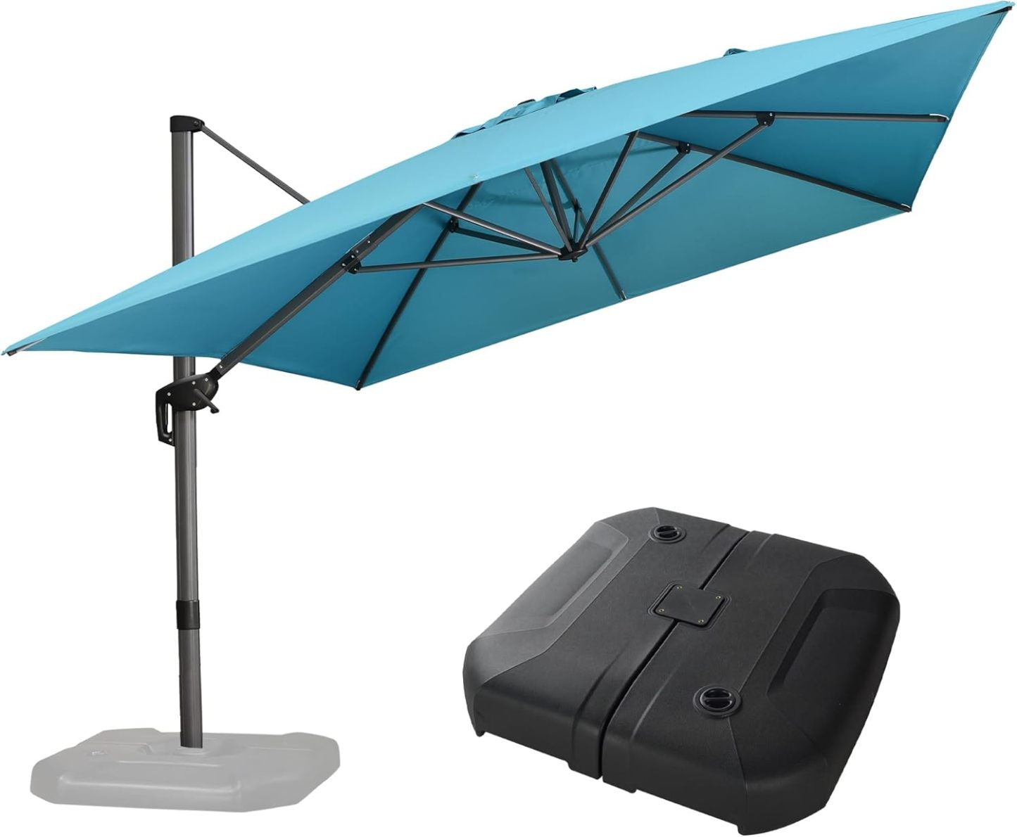 11 Feet Patio Umbrella with Base Outdoor Cantilever Round Umbrella Aluminum Offset Umbrella with 360-degree Rotation for Garden Deck Pool Patio, Beige