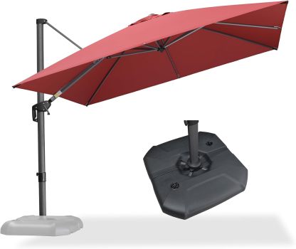 11 Feet Patio Umbrella with Base Outdoor Cantilever Round Umbrella Aluminum Offset Umbrella with 360-degree Rotation for Garden Deck Pool Patio, Beige