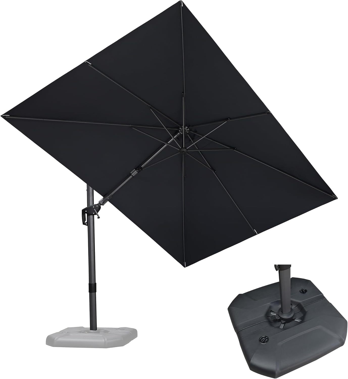 11 Feet Patio Umbrella with Base Outdoor Cantilever Round Umbrella Aluminum Offset Umbrella with 360-degree Rotation for Garden Deck Pool Patio, Beige