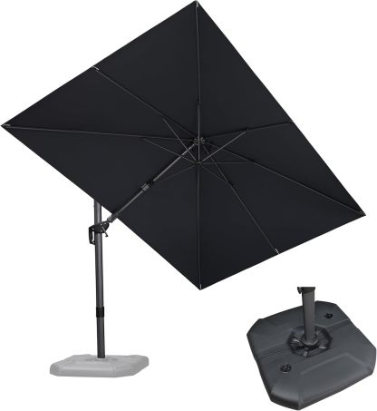 11 Feet Patio Umbrella with Base Outdoor Cantilever Round Umbrella Aluminum Offset Umbrella with 360-degree Rotation for Garden Deck Pool Patio, Beige