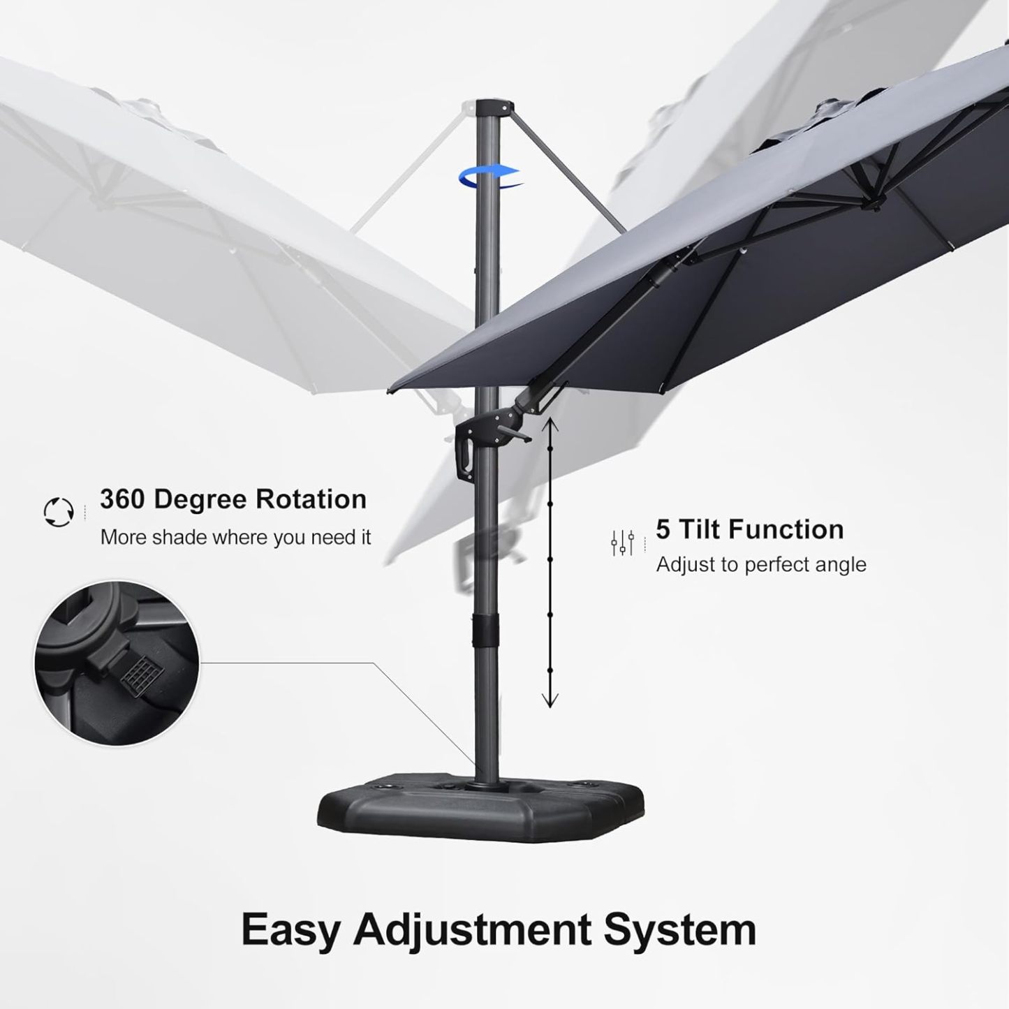 11 Feet Patio Umbrella with Base Outdoor Cantilever Round Umbrella Aluminum Offset Umbrella with 360-degree Rotation for Garden Deck Pool Patio, Beige