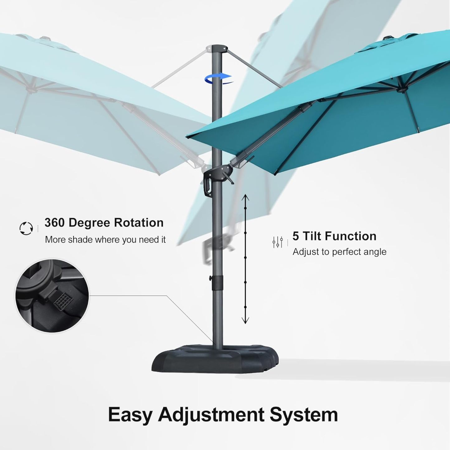 11 Feet Patio Umbrella with Base Outdoor Cantilever Round Umbrella Aluminum Offset Umbrella with 360-degree Rotation for Garden Deck Pool Patio, Beige