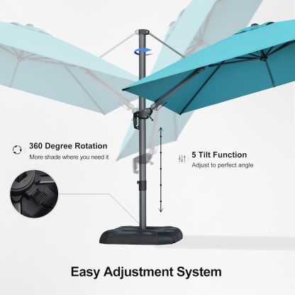 11 Feet Patio Umbrella with Base Outdoor Cantilever Round Umbrella Aluminum Offset Umbrella with 360-degree Rotation for Garden Deck Pool Patio, Beige