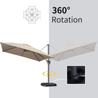 11 Feet Patio Umbrella with Base Outdoor Cantilever Round Umbrella Aluminum Offset Umbrella with 360-degree Rotation for Garden Deck Pool Patio, Beige