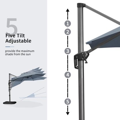 11 Feet Patio Umbrella with Base Outdoor Cantilever Round Umbrella Aluminum Offset Umbrella with 360-degree Rotation for Garden Deck Pool Patio, Beige