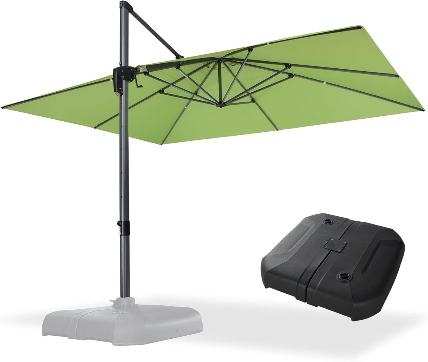 11 Feet Patio Umbrella with Base Outdoor Cantilever Round Umbrella Aluminum Offset Umbrella with 360-degree Rotation for Garden Deck Pool Patio, Beige