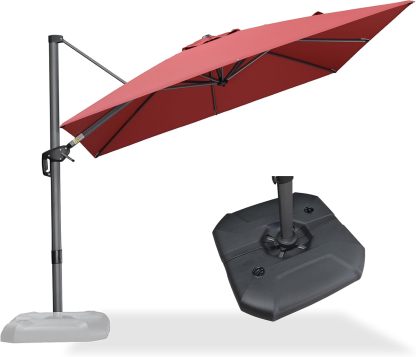 11 Feet Patio Umbrella with Base Outdoor Cantilever Round Umbrella Aluminum Offset Umbrella with 360-degree Rotation for Garden Deck Pool Patio, Beige