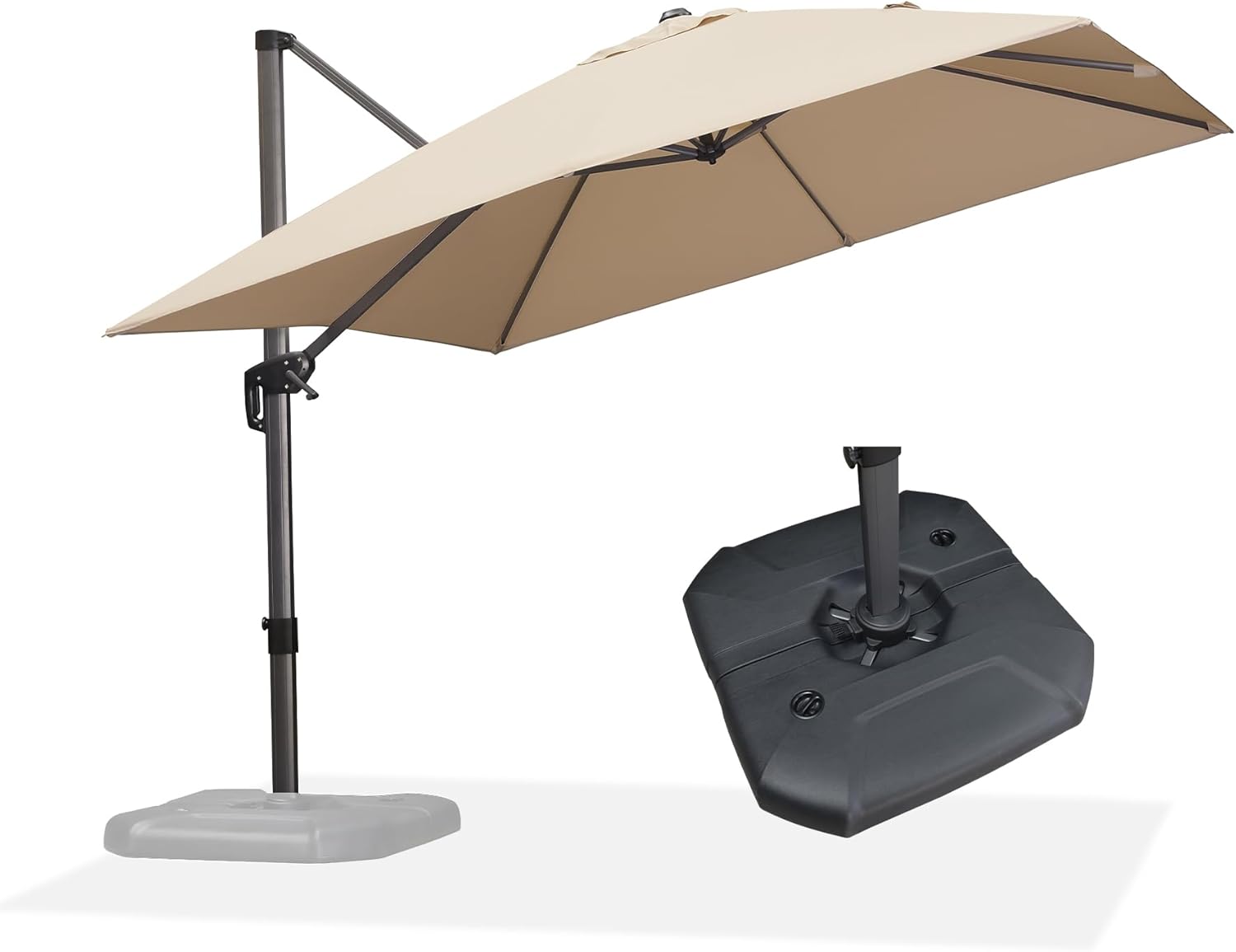 11 Feet Patio Umbrella with Base Outdoor Cantilever Round Umbrella Aluminum Offset Umbrella with 360-degree Rotation for Garden Deck Pool Patio, Beige