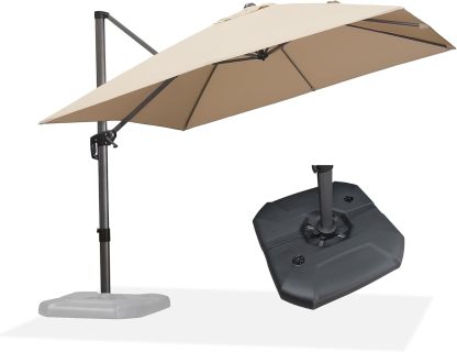 11 Feet Patio Umbrella with Base Outdoor Cantilever Round Umbrella Aluminum Offset Umbrella with 360-degree Rotation for Garden Deck Pool Patio, Beige