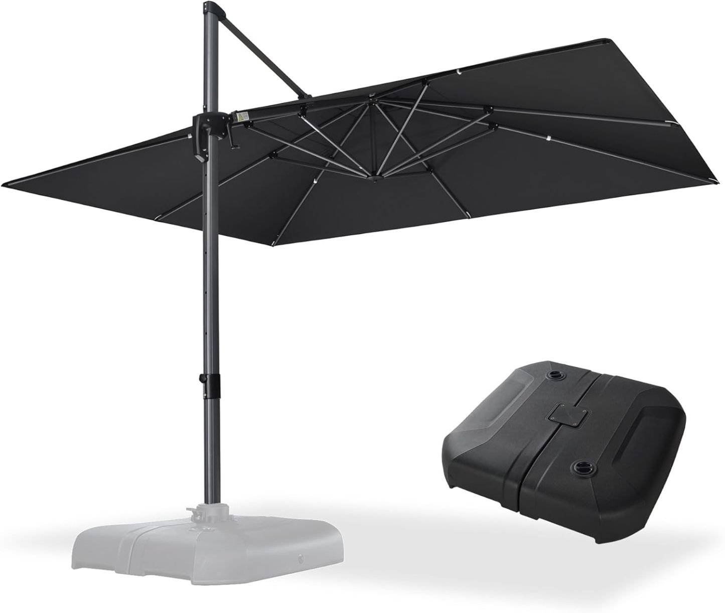 11 Feet Patio Umbrella with Base Outdoor Cantilever Round Umbrella Aluminum Offset Umbrella with 360-degree Rotation for Garden Deck Pool Patio, Beige