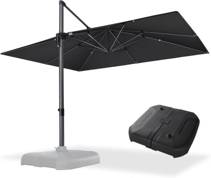 11 Feet Patio Umbrella with Base Outdoor Cantilever Round Umbrella Aluminum Offset Umbrella with 360-degree Rotation for Garden Deck Pool Patio, Beige