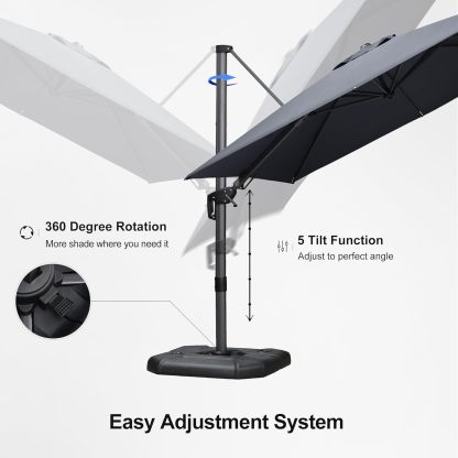 11 Feet Patio Umbrella with Base Outdoor Cantilever Round Umbrella Aluminum Offset Umbrella with 360-degree Rotation for Garden Deck Pool Patio, Beige