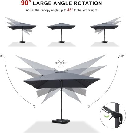 11 Feet Patio Umbrella with Base Outdoor Cantilever Round Umbrella Aluminum Offset Umbrella with 360-degree Rotation for Garden Deck Pool Patio, Beige