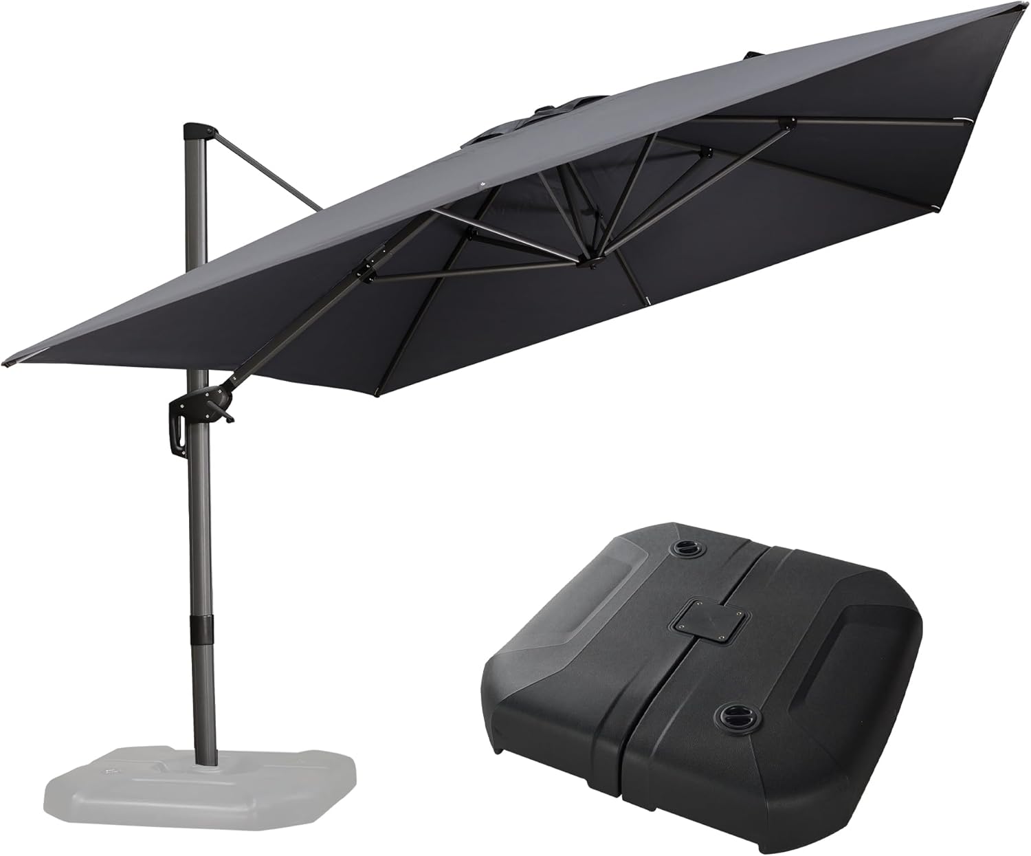 11 Feet Patio Umbrella with Base Outdoor Cantilever Round Umbrella Aluminum Offset Umbrella with 360-degree Rotation for Garden Deck Pool Patio, Beige