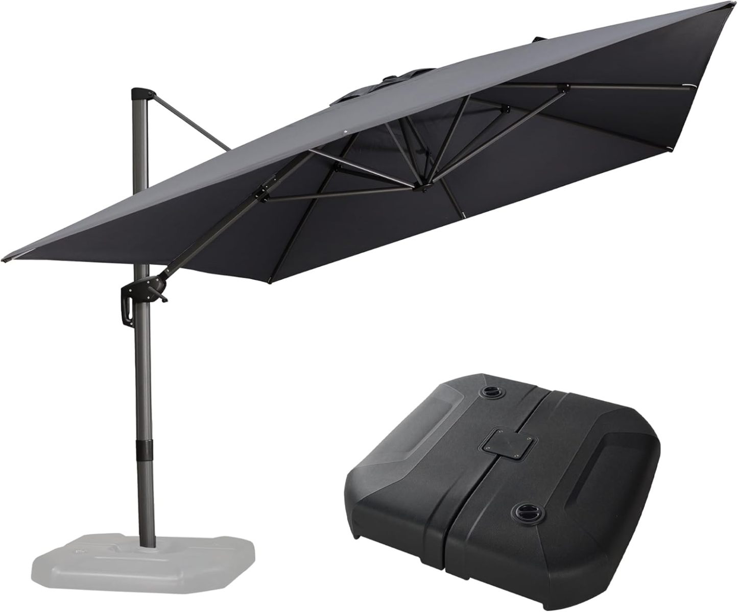 11 Feet Patio Umbrella with Base Outdoor Cantilever Round Umbrella Aluminum Offset Umbrella with 360-degree Rotation for Garden Deck Pool Patio, Beige