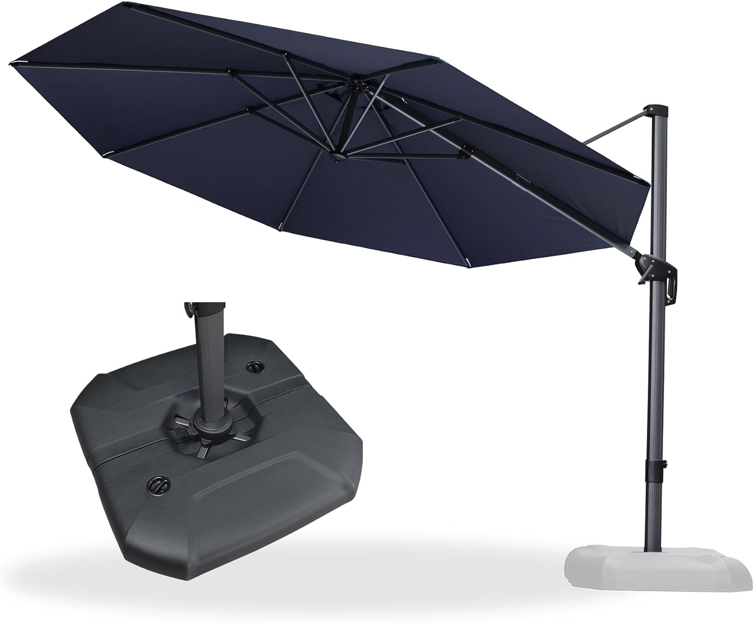 11 Feet Patio Umbrella with Base Outdoor Cantilever Round Umbrella Aluminum Offset Umbrella with 360-degree Rotation for Garden Deck Pool Patio, Beige