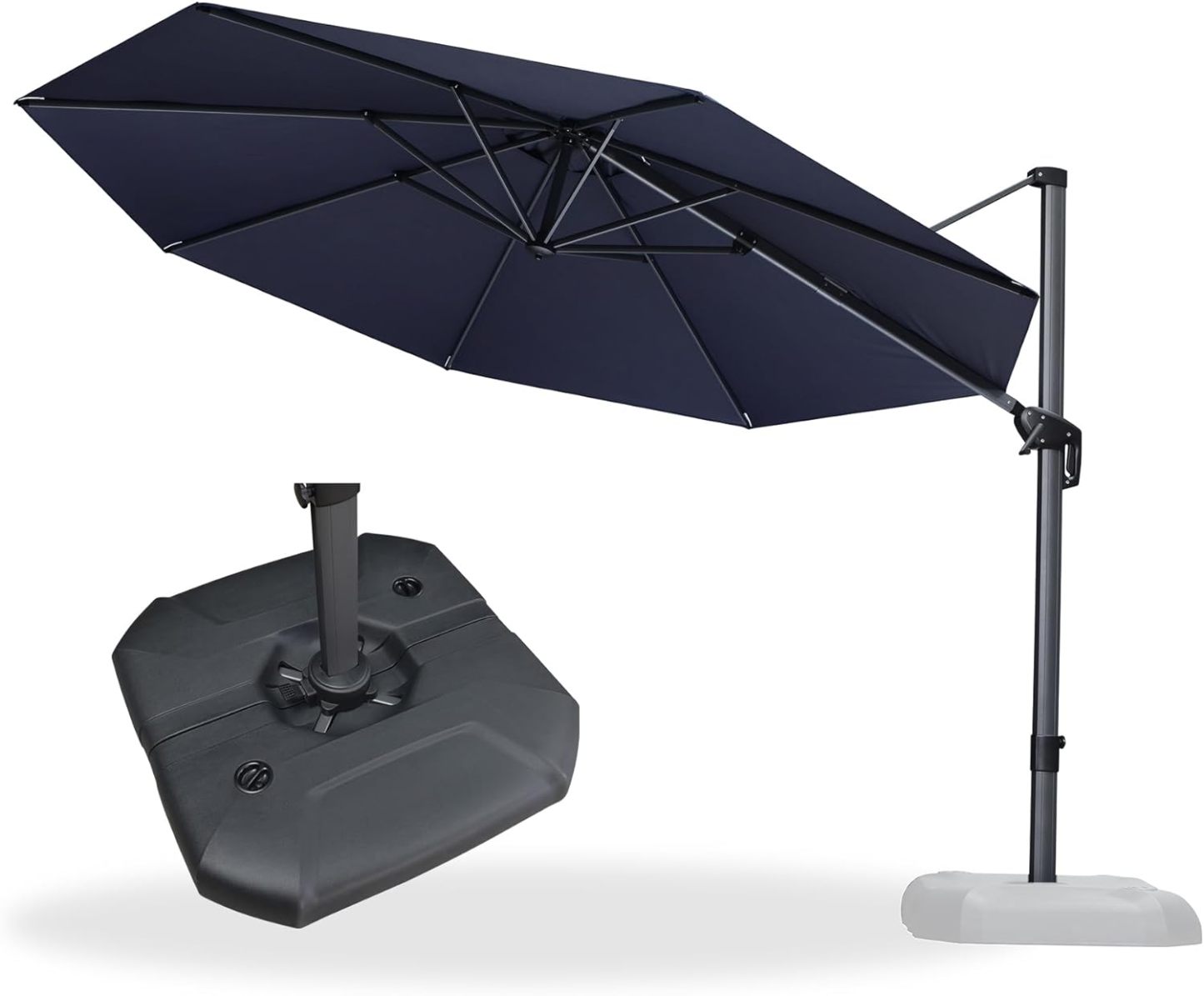 11 Feet Patio Umbrella with Base Outdoor Cantilever Round Umbrella Aluminum Offset Umbrella with 360-degree Rotation for Garden Deck Pool Patio, Beige