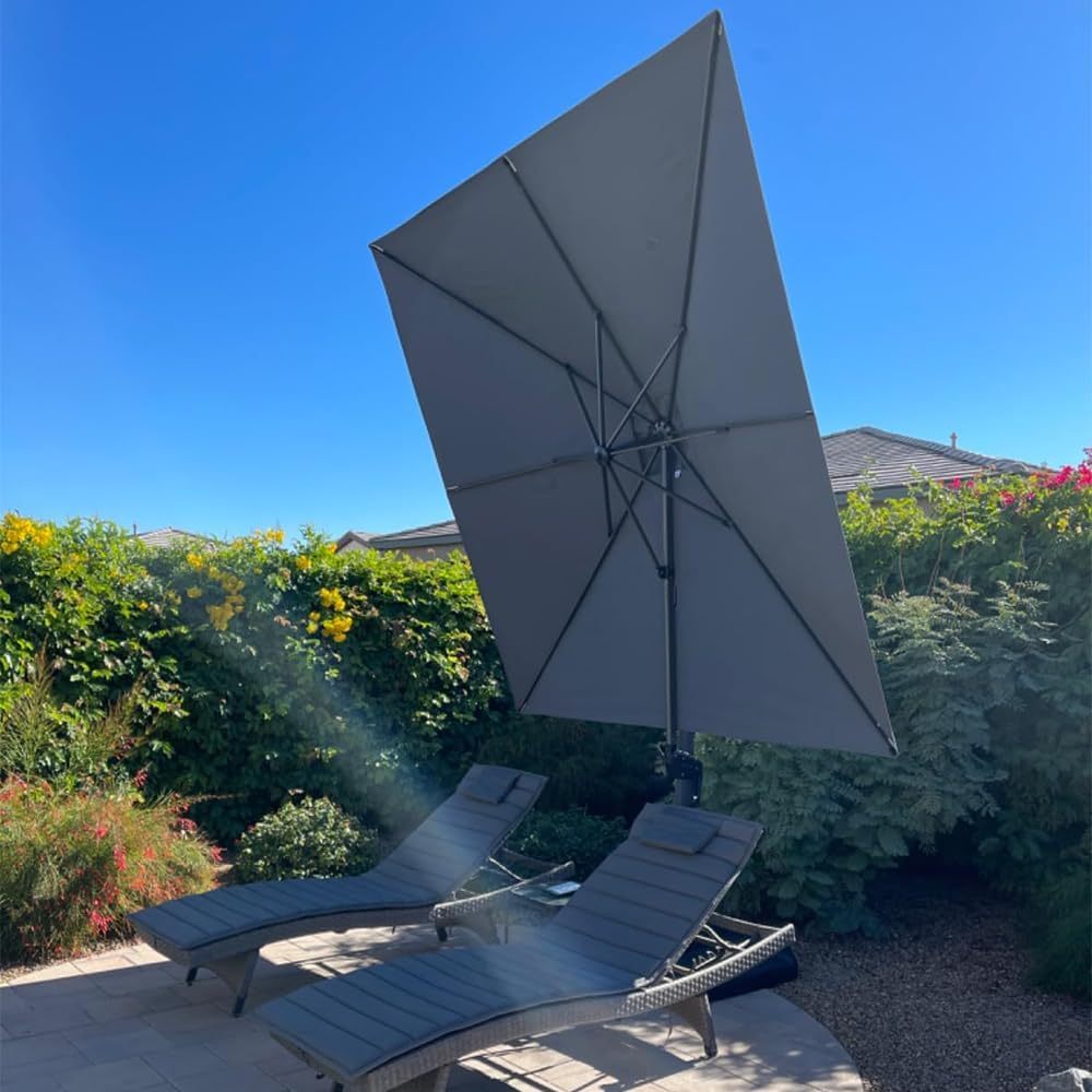 11 Feet Patio Umbrella with Base Outdoor Cantilever Round Umbrella Aluminum Offset Umbrella with 360-degree Rotation for Garden Deck Pool Patio, Beige