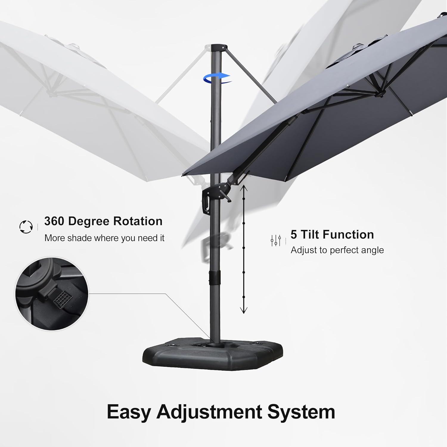 11 Feet Patio Umbrella with Base Outdoor Cantilever Round Umbrella Aluminum Offset Umbrella with 360-degree Rotation for Garden Deck Pool Patio, Beige
