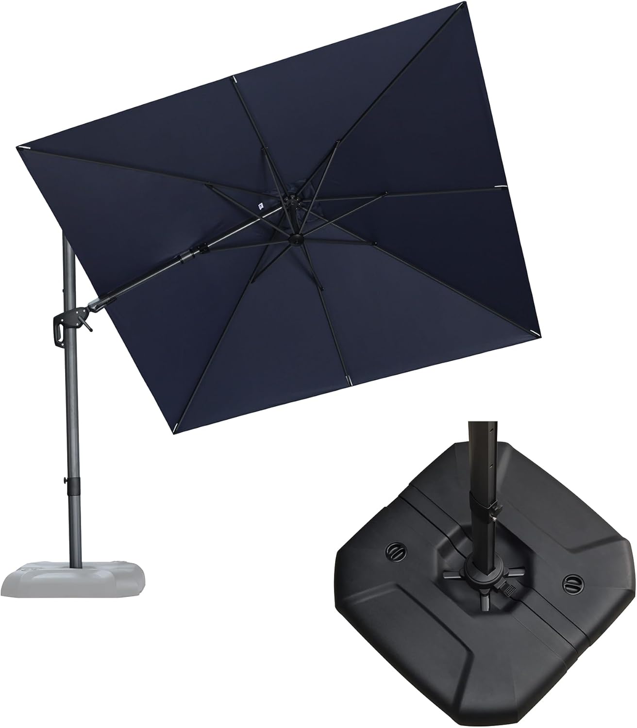 11 Feet Patio Umbrella with Base Outdoor Cantilever Round Umbrella Aluminum Offset Umbrella with 360-degree Rotation for Garden Deck Pool Patio, Beige