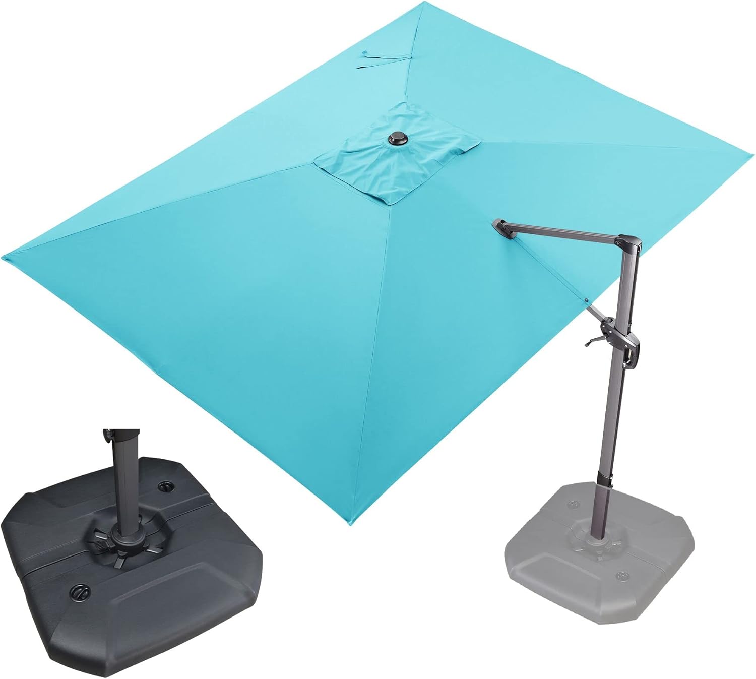 11 Feet Patio Umbrella with Base Outdoor Cantilever Round Umbrella Aluminum Offset Umbrella with 360-degree Rotation for Garden Deck Pool Patio, Beige