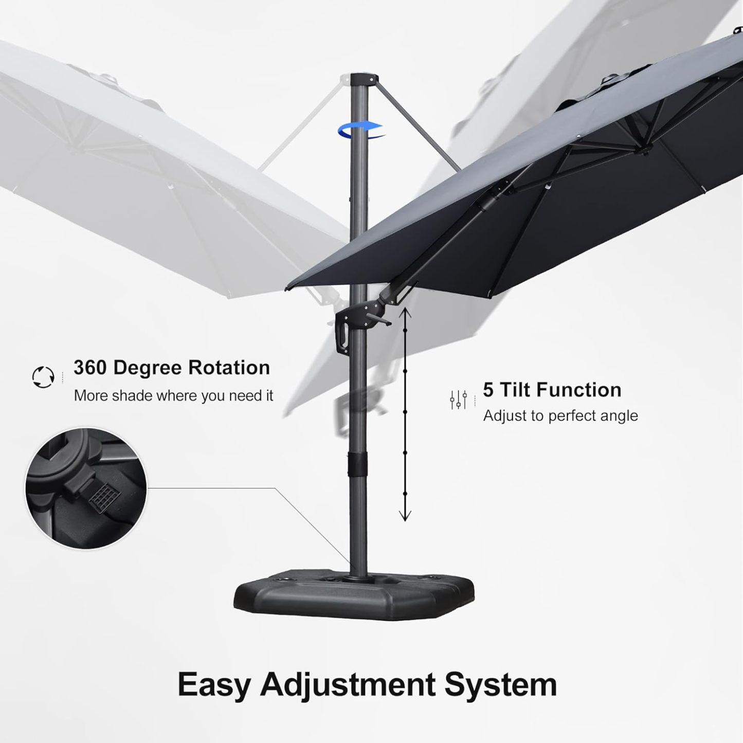 11 Feet Patio Umbrella with Base Outdoor Cantilever Round Umbrella Aluminum Offset Umbrella with 360-degree Rotation for Garden Deck Pool Patio, Beige