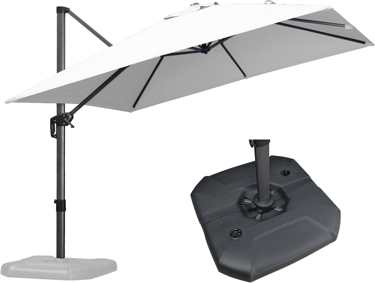 11 Feet Patio Umbrella with Base Outdoor Cantilever Round Umbrella Aluminum Offset Umbrella with 360-degree Rotation for Garden Deck Pool Patio, Beige