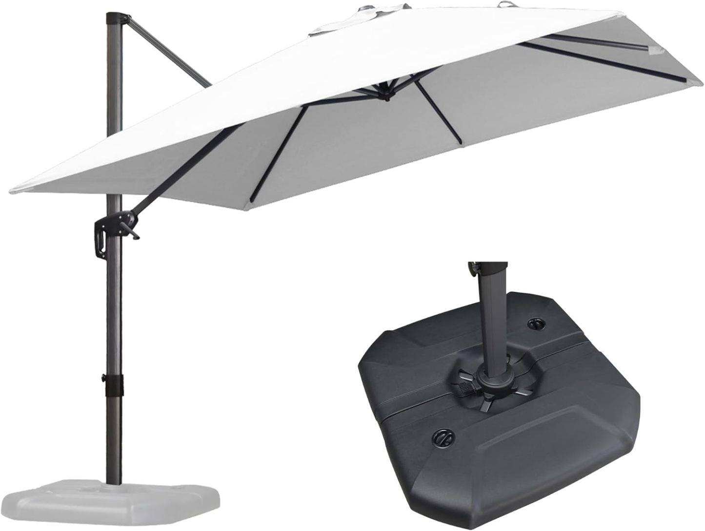 11 Feet Patio Umbrella with Base Outdoor Cantilever Round Umbrella Aluminum Offset Umbrella with 360-degree Rotation for Garden Deck Pool Patio, Beige