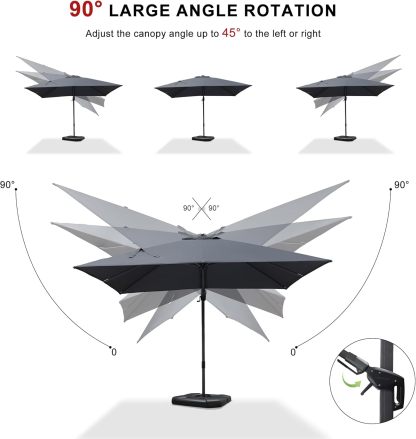 11 Feet Patio Umbrella with Base Outdoor Cantilever Round Umbrella Aluminum Offset Umbrella with 360-degree Rotation for Garden Deck Pool Patio, Beige