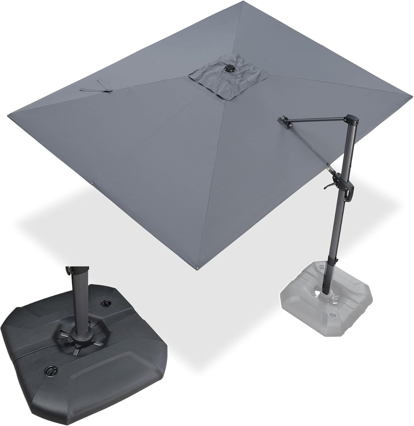 11 Feet Patio Umbrella with Base Outdoor Cantilever Round Umbrella Aluminum Offset Umbrella with 360-degree Rotation for Garden Deck Pool Patio, Beige