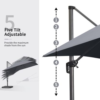 11 Feet Patio Umbrella with Base Outdoor Cantilever Round Umbrella Aluminum Offset Umbrella with 360-degree Rotation for Garden Deck Pool Patio, Beige