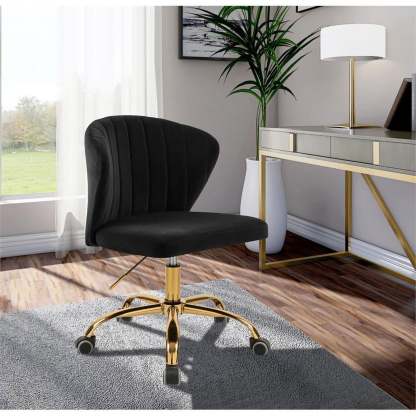 Meridian Furniture Finley Swivel Adjustable Black Velvet and Chrome Office Chair