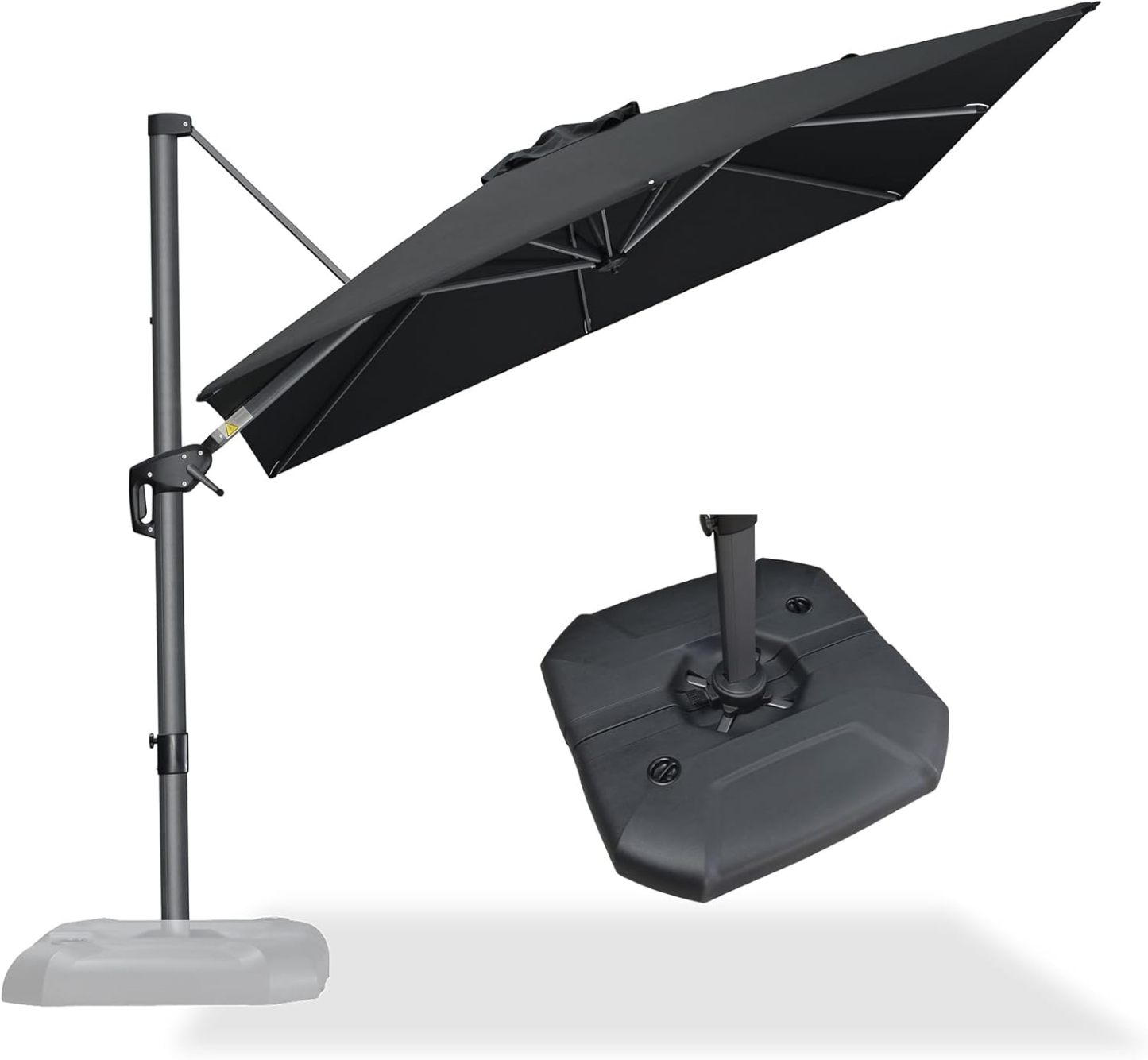 11 Feet Patio Umbrella with Base Outdoor Cantilever Round Umbrella Aluminum Offset Umbrella with 360-degree Rotation for Garden Deck Pool Patio, Beige