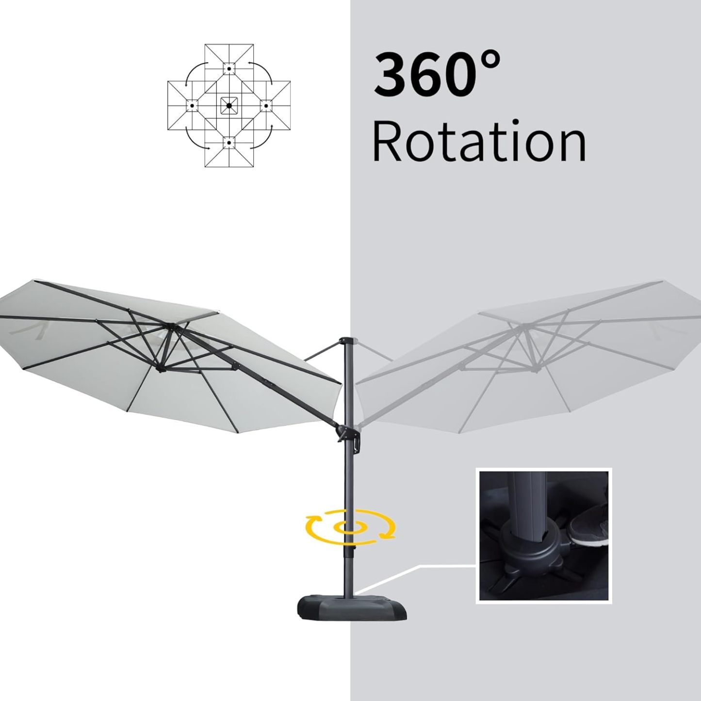 11 Feet Patio Umbrella with Base Outdoor Cantilever Round Umbrella Aluminum Offset Umbrella with 360-degree Rotation for Garden Deck Pool Patio, Beige