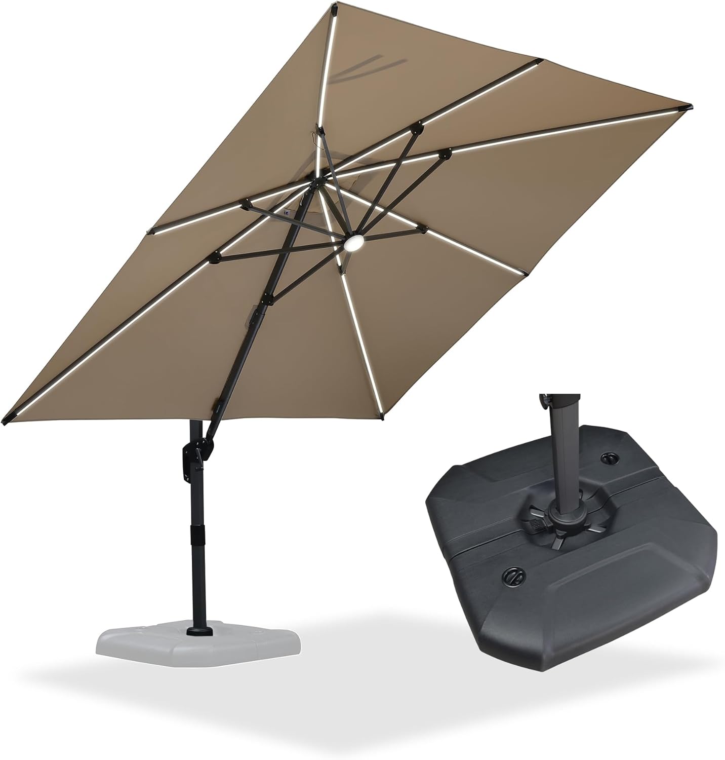 11 Feet Patio Umbrella with Base Outdoor Cantilever Round Umbrella Aluminum Offset Umbrella with 360-degree Rotation for Garden Deck Pool Patio, Beige