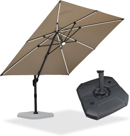 11 Feet Patio Umbrella with Base Outdoor Cantilever Round Umbrella Aluminum Offset Umbrella with 360-degree Rotation for Garden Deck Pool Patio, Beige