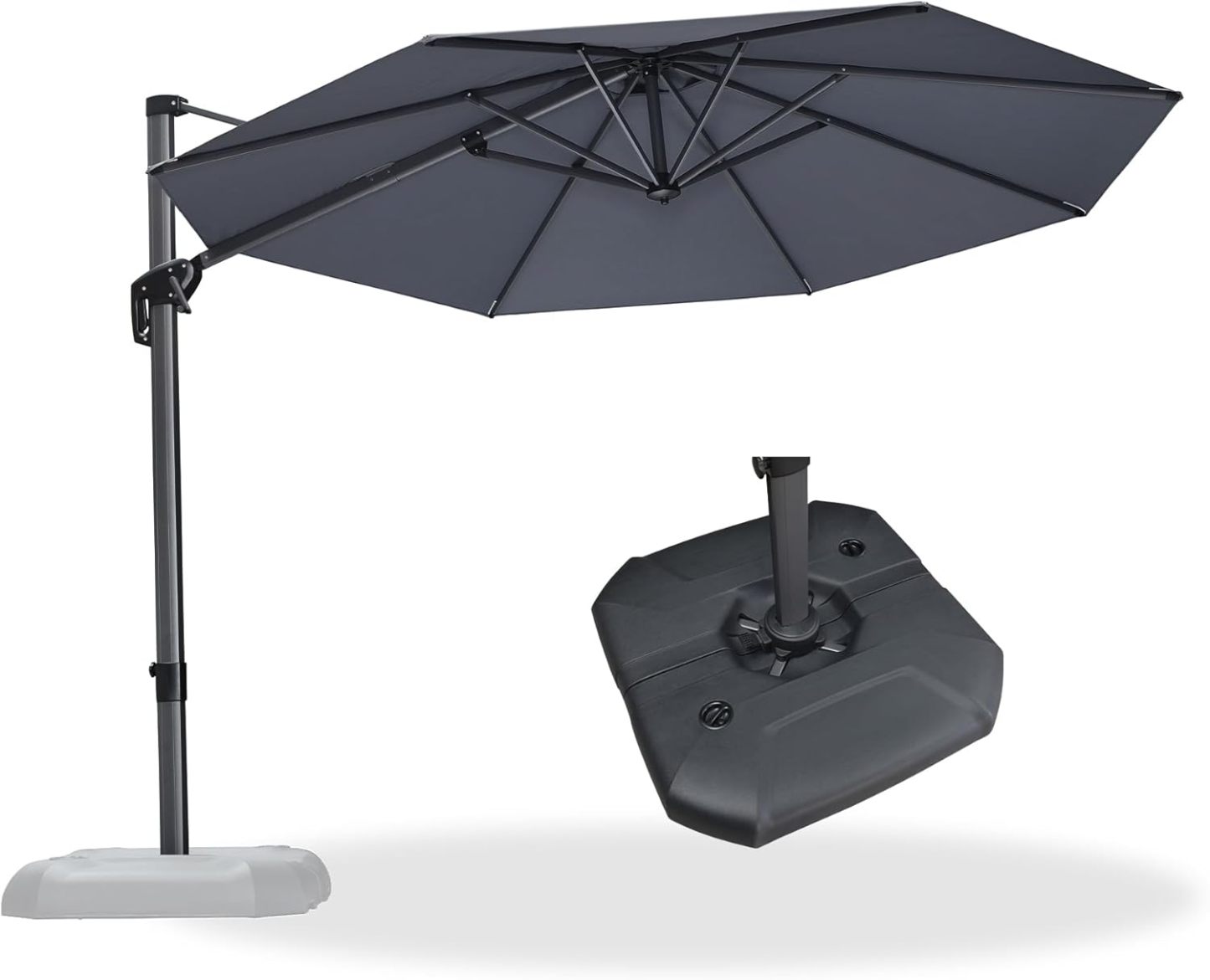 11 Feet Patio Umbrella with Base Outdoor Cantilever Round Umbrella Aluminum Offset Umbrella with 360-degree Rotation for Garden Deck Pool Patio, Beige