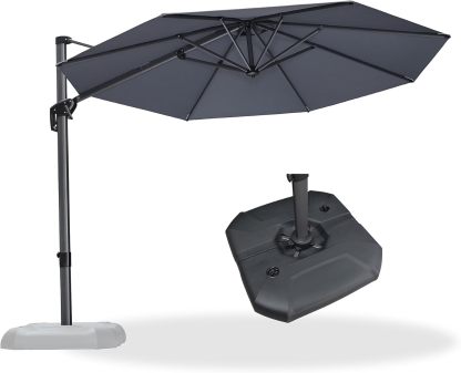 11 Feet Patio Umbrella with Base Outdoor Cantilever Round Umbrella Aluminum Offset Umbrella with 360-degree Rotation for Garden Deck Pool Patio, Beige