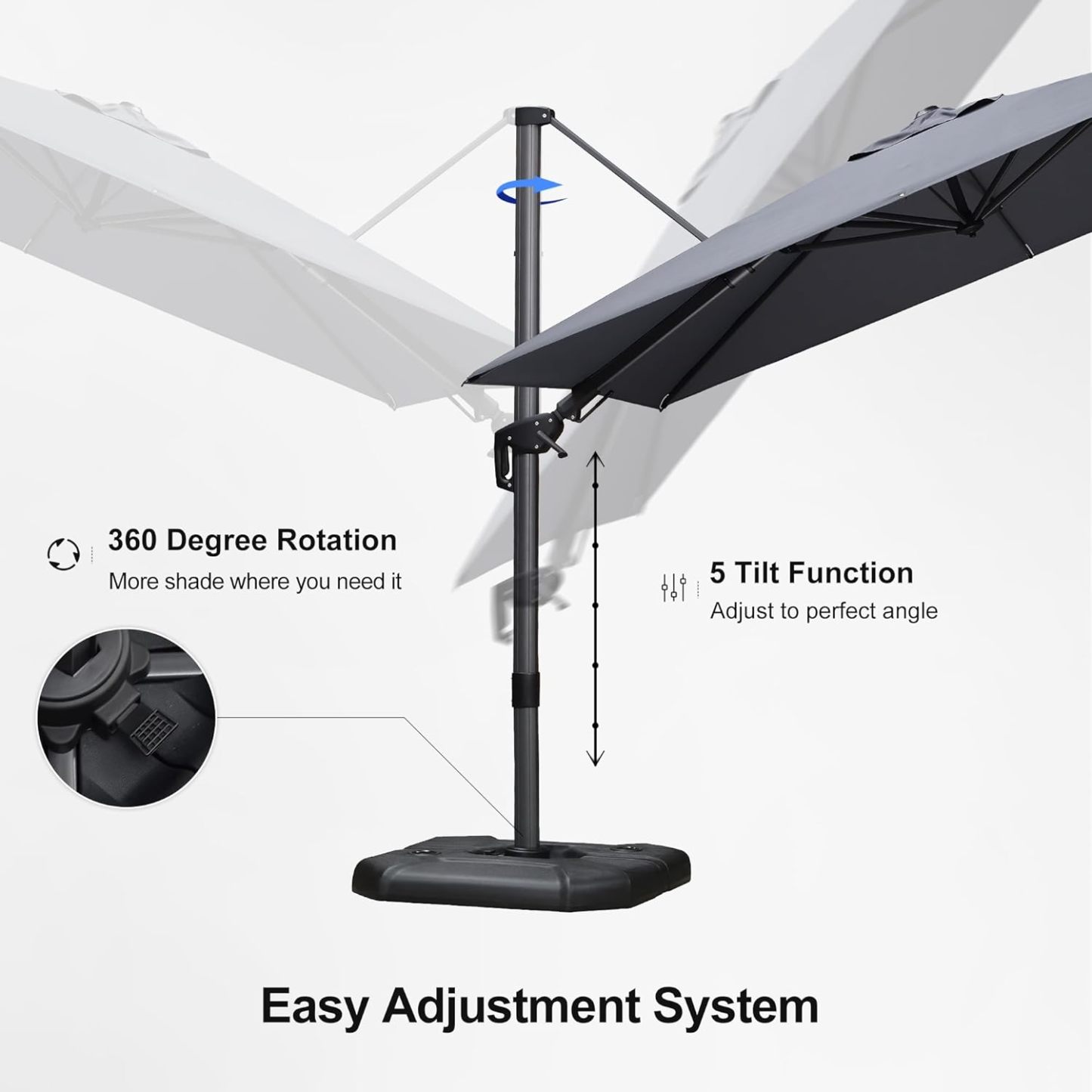11 Feet Patio Umbrella with Base Outdoor Cantilever Round Umbrella Aluminum Offset Umbrella with 360-degree Rotation for Garden Deck Pool Patio, Beige