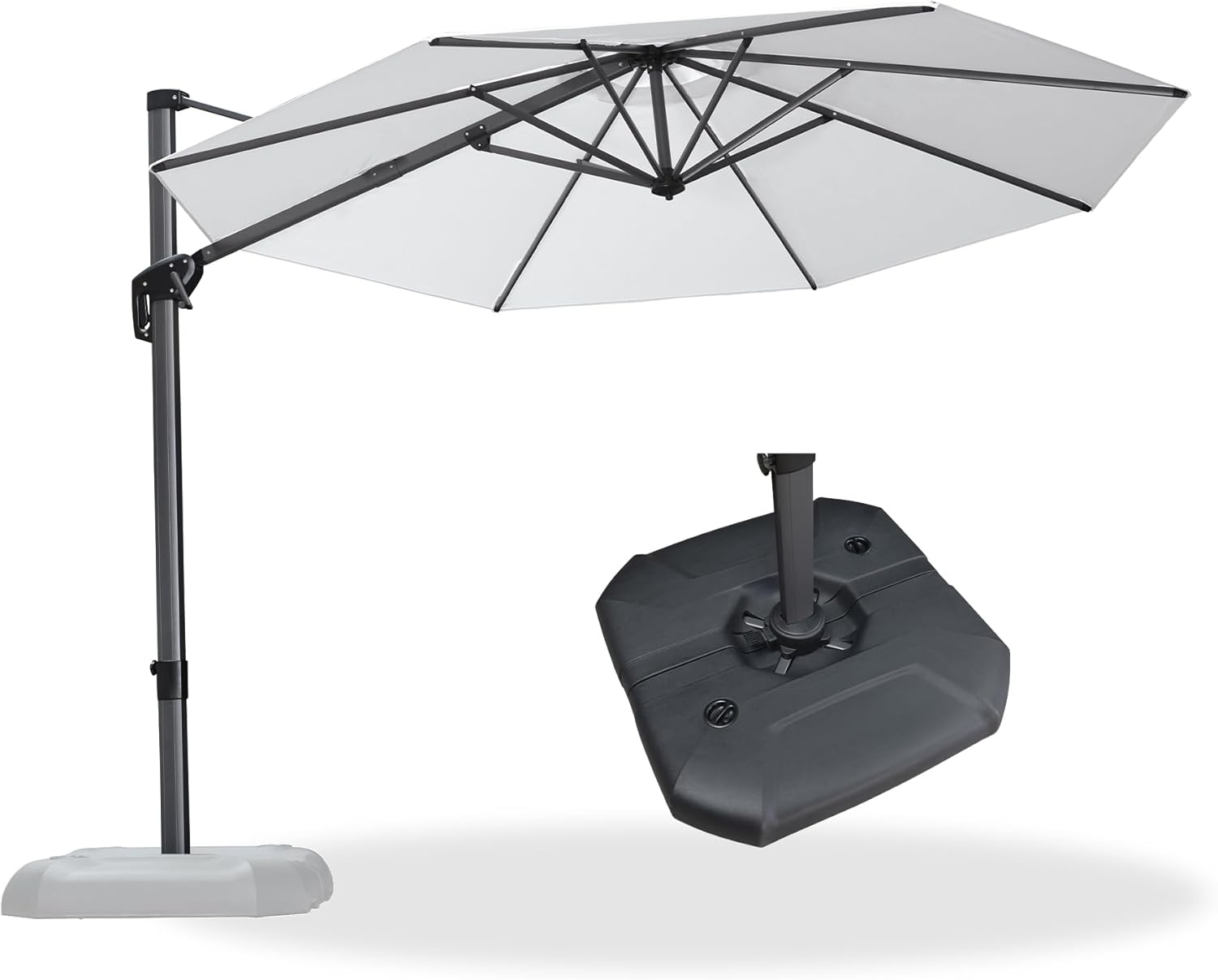 11 Feet Patio Umbrella with Base Outdoor Cantilever Round Umbrella Aluminum Offset Umbrella with 360-degree Rotation for Garden Deck Pool Patio, Beige