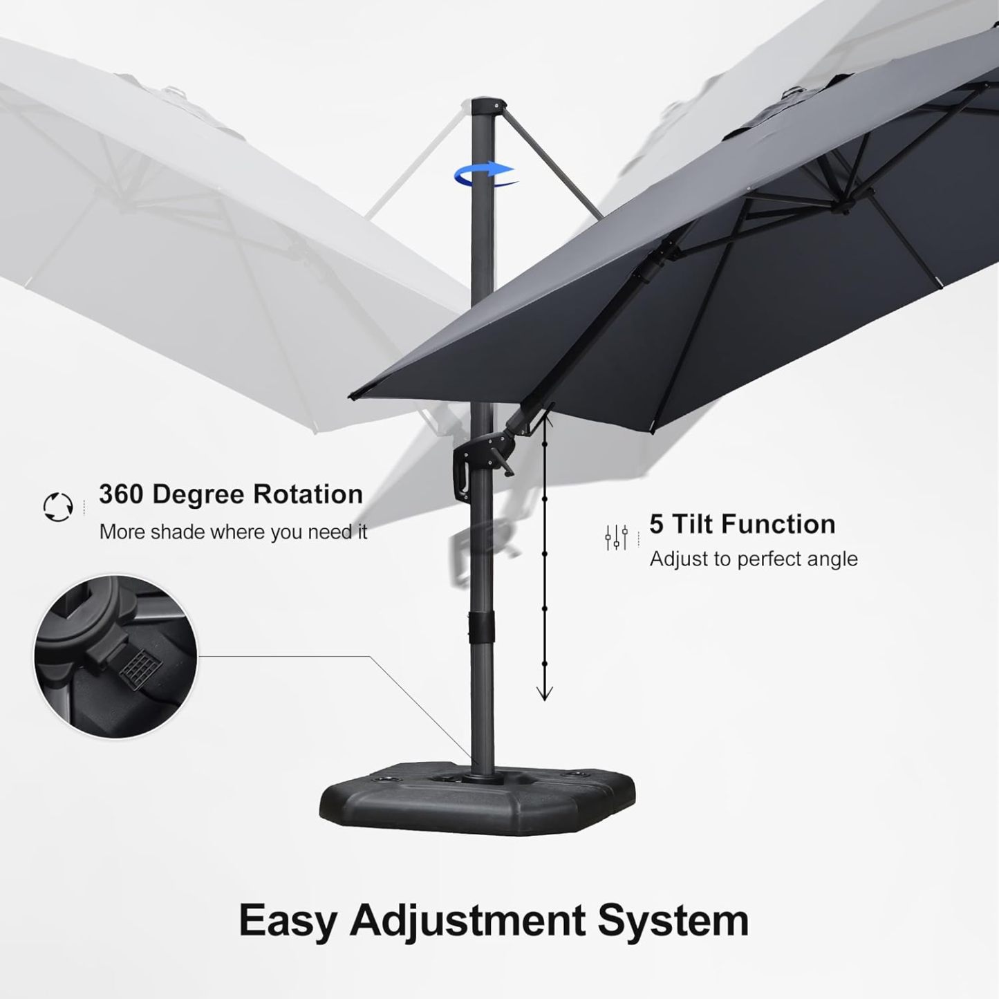 11 Feet Patio Umbrella with Base Outdoor Cantilever Round Umbrella Aluminum Offset Umbrella with 360-degree Rotation for Garden Deck Pool Patio, Beige